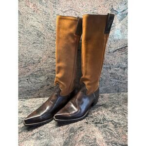 Frye Two-Tone Brown and Tan Knee-High Heeled Boots